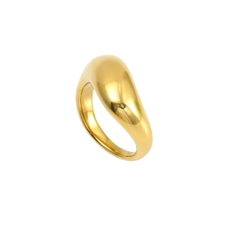 Sculptural 14K Gold-Plated Dome Tapered Stainless Steel Ring