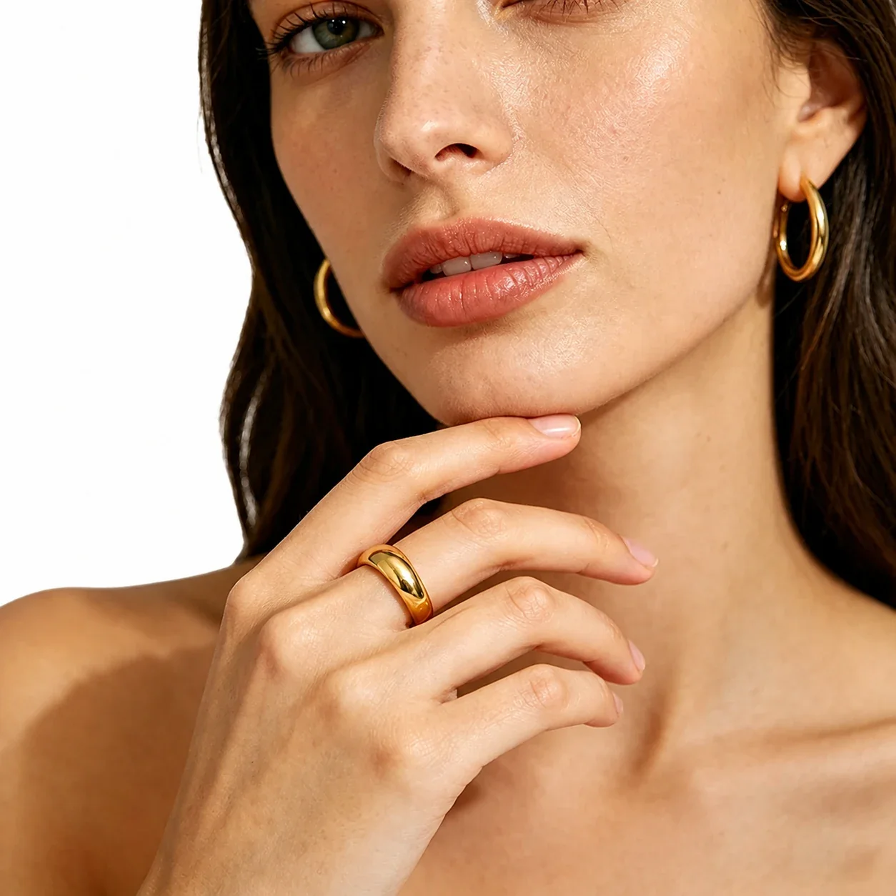 Sculptural 14K Gold-Plated Dome Tapered Stainless Steel Ring