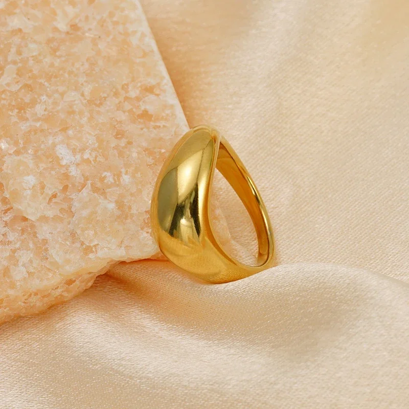 Sculptural 14K Gold-Plated Dome Tapered Stainless Steel Ring