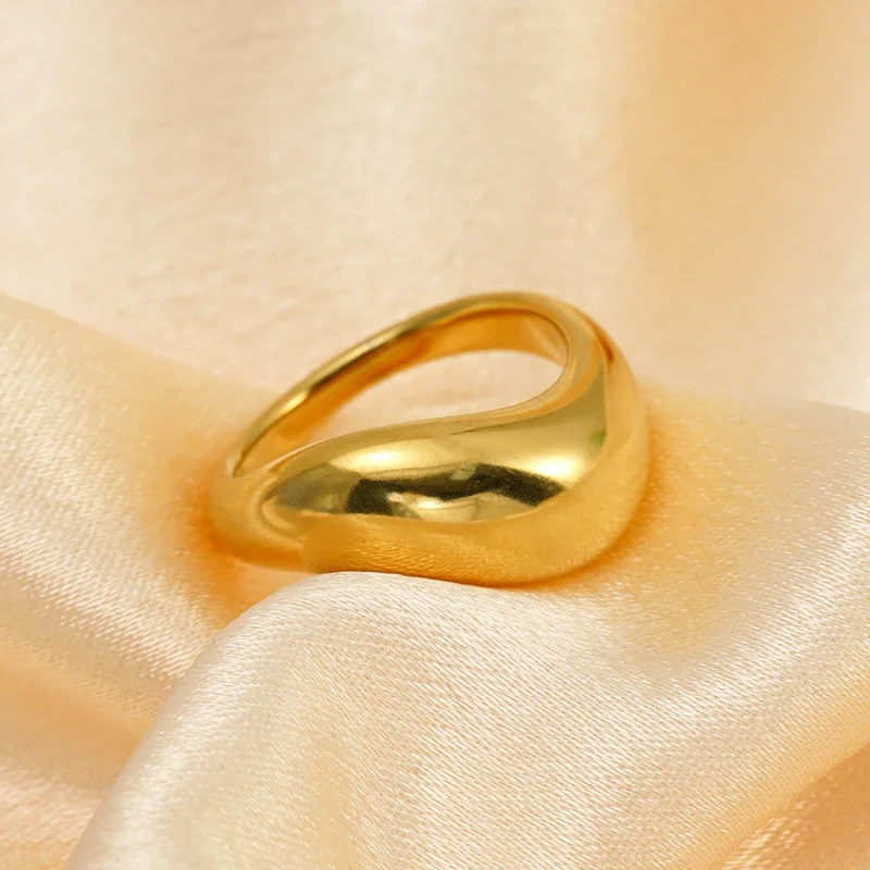 Sculptural 14K Gold-Plated Dome Tapered Stainless Steel Ring