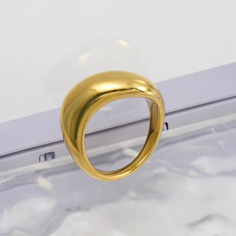 Sculptural 14K Gold-Plated Dome Tapered Stainless Steel Ring