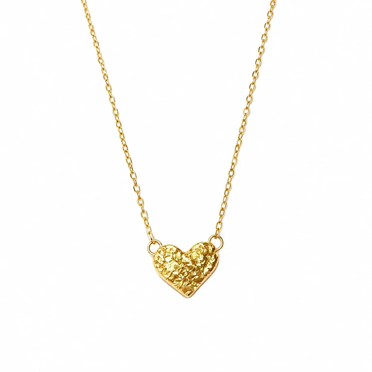 Textured Gold-Tone 925 Sterling Silver Heart Pendant Necklace