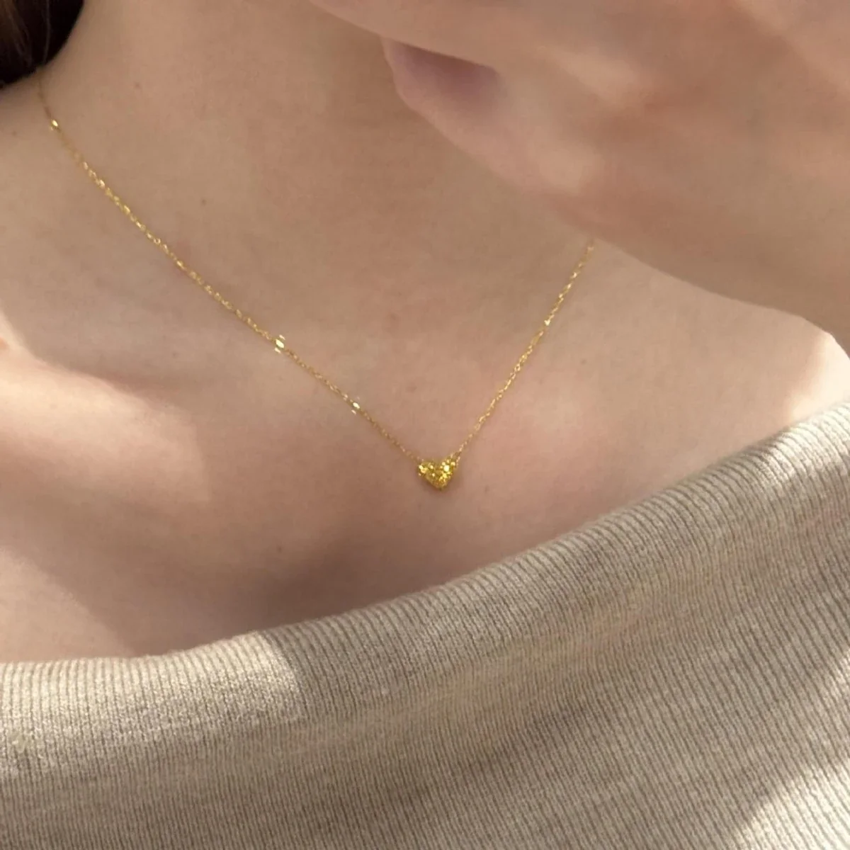 Textured Gold-Tone 925 Sterling Silver Heart Pendant Necklace