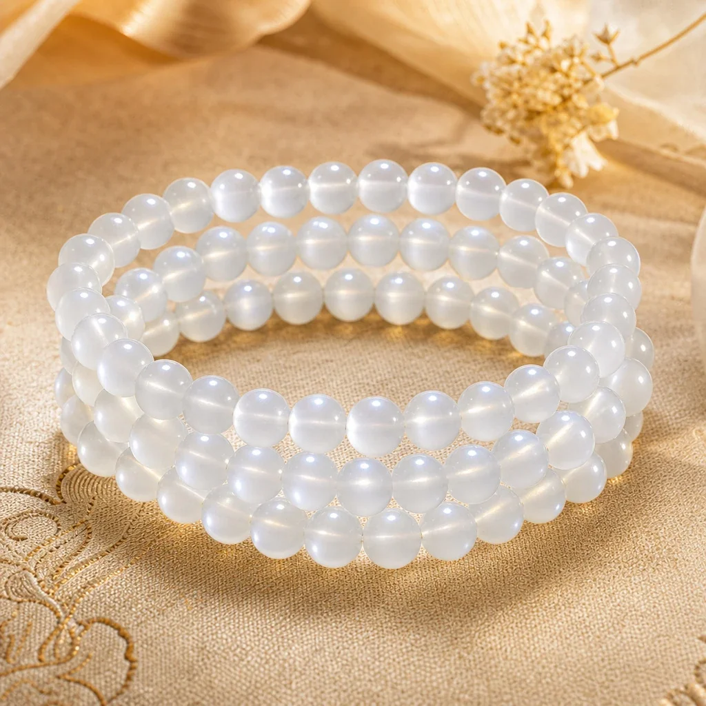 Luminous Crystal Triple-Wrap Round Bead Bracelet