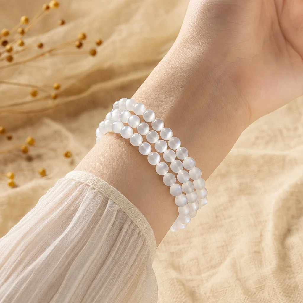 Luminous Crystal Triple-Wrap Round Bead Bracelet