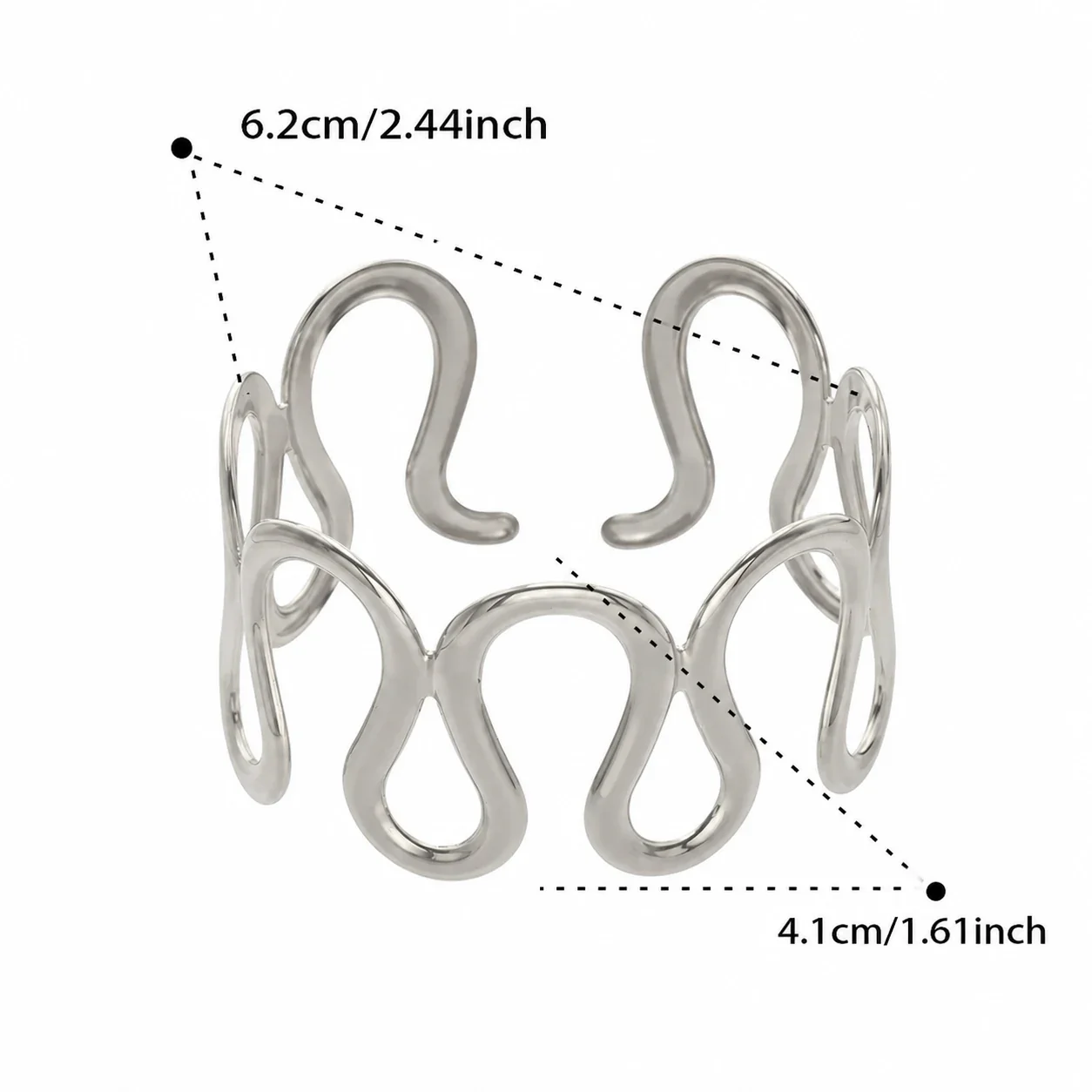 Sculptural Stainless Steel Open Wave Coin Bangle - Silver Geometric Wave