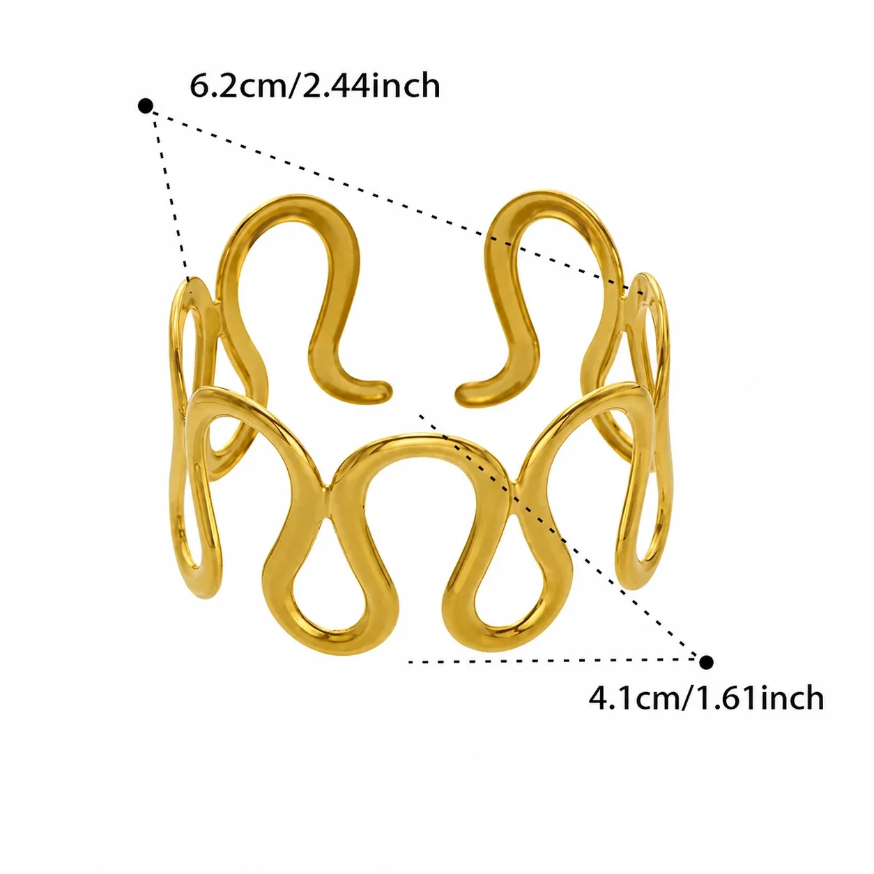 Sculptural Stainless Steel Open Wave Coin Bangle - Gold Geometric Wave