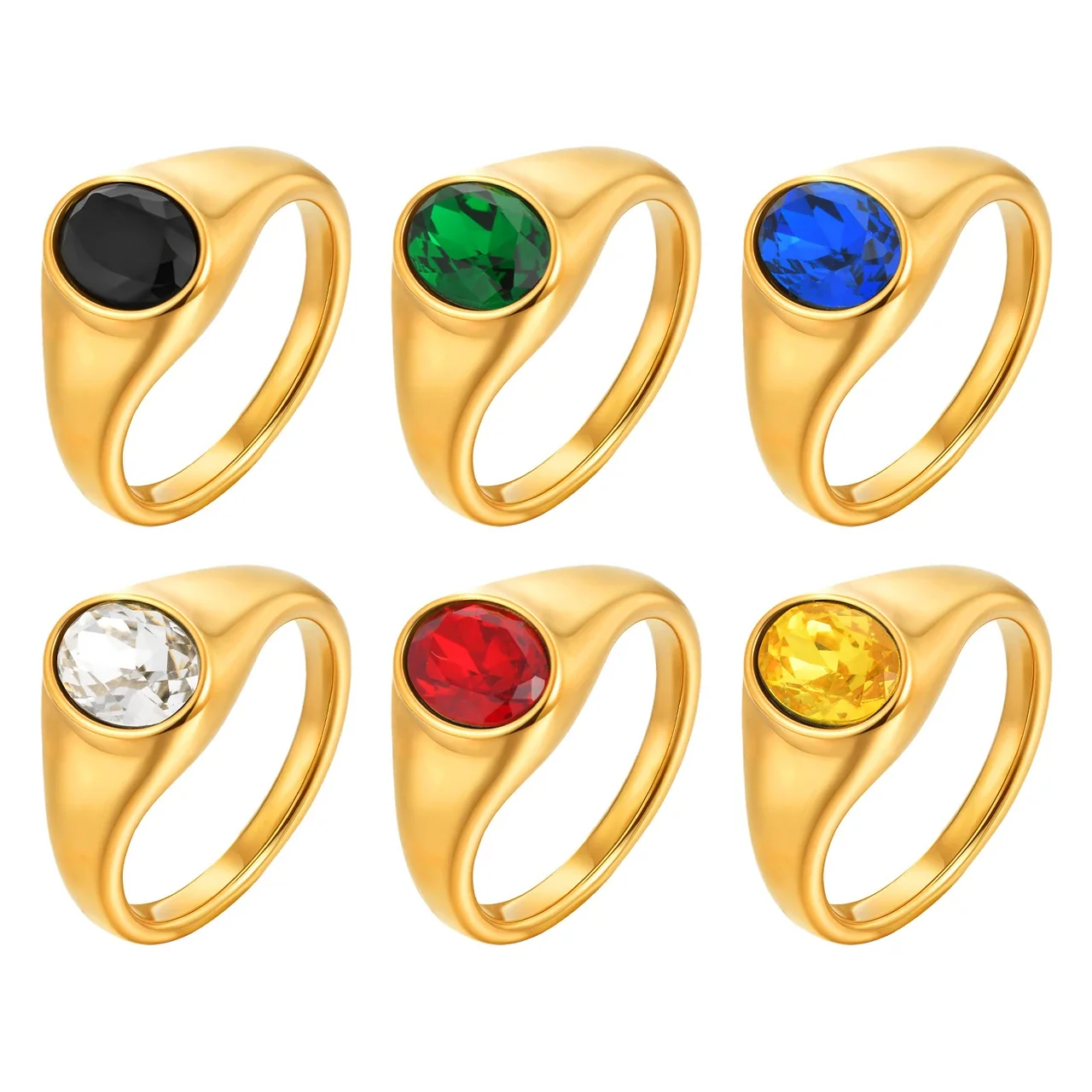 Sculptural Stainless Steel 18K Gold-Plated Oval Bezel Signet Ring