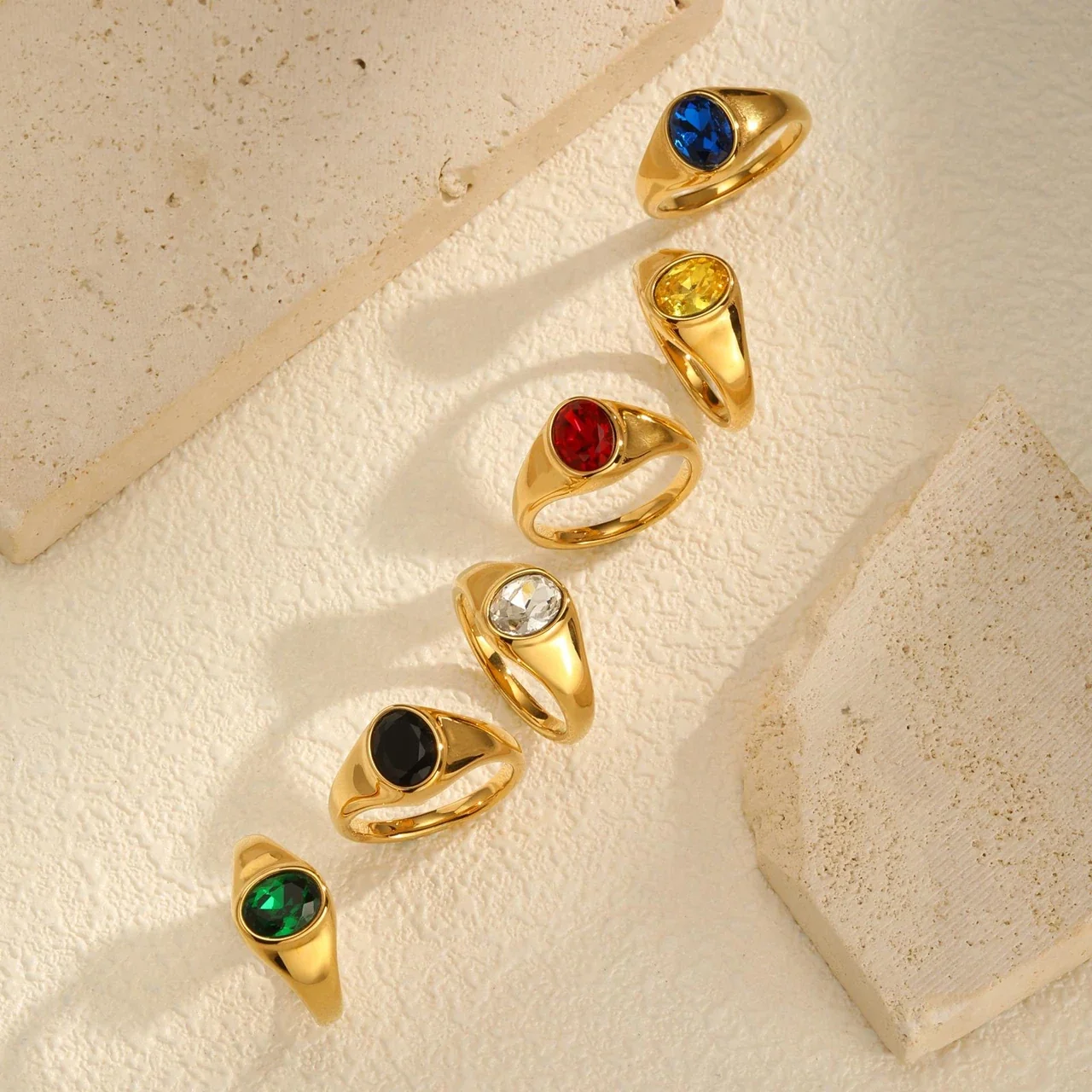 Sculptural Stainless Steel 18K Gold-Plated Oval Bezel Signet Ring
