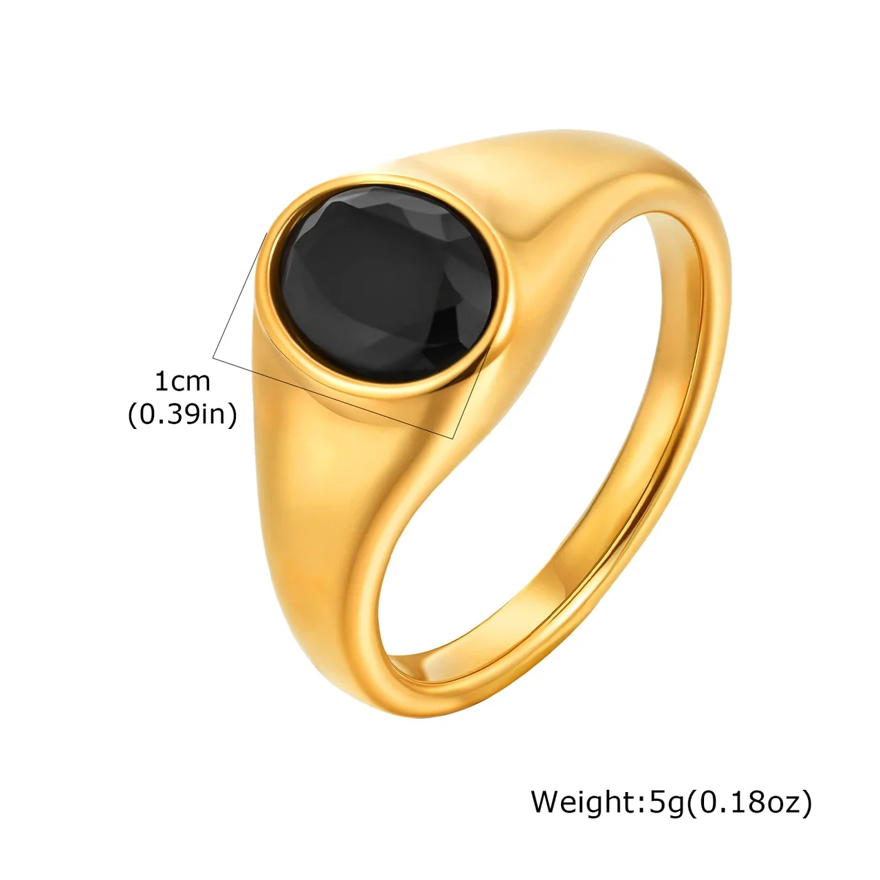Sculptural Stainless Steel 18K Gold-Plated Oval Bezel Signet Ring - Black