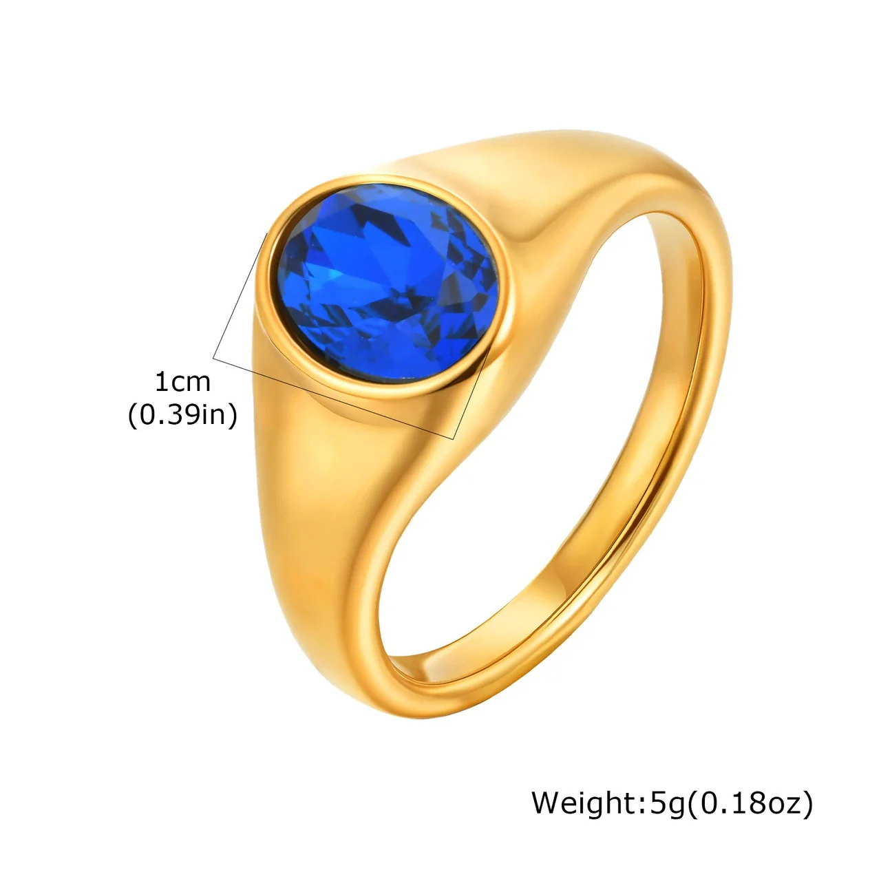 Sculptural Stainless Steel 18K Gold-Plated Oval Bezel Signet Ring - Blue