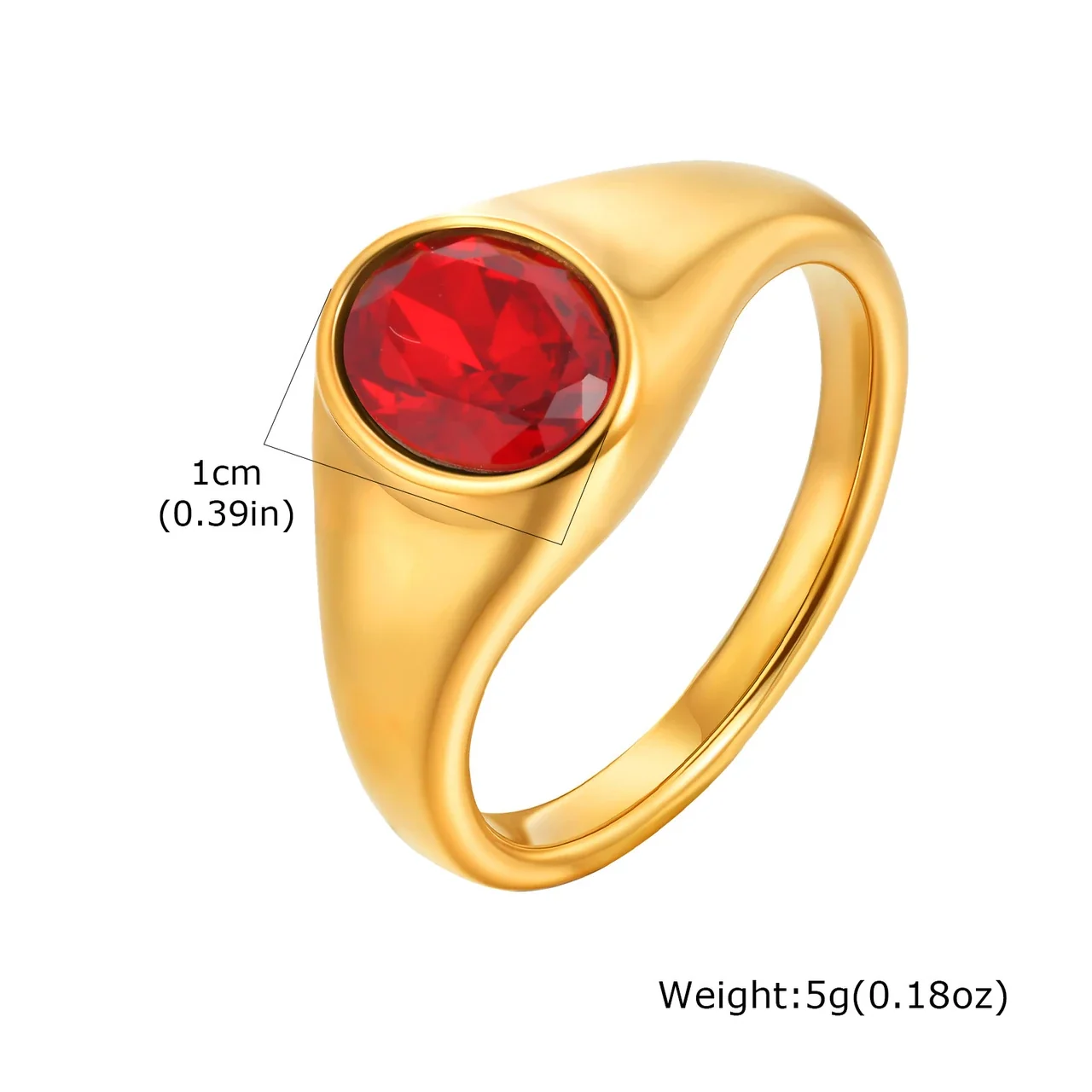 Sculptural Stainless Steel 18K Gold-Plated Oval Bezel Signet Ring - Red