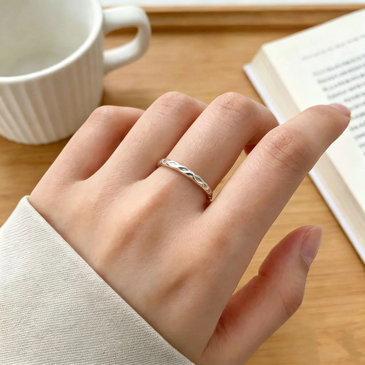 Molten Ripple 925 Sterling Silver Slim Stacking Ring