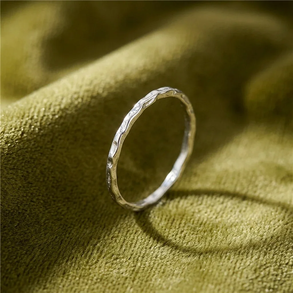 Molten Ripple 925 Sterling Silver Slim Stacking Ring - Silver