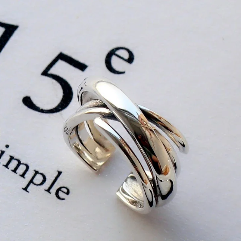 Sculptural Silver-Plated Wrap Open-Front Copper Ring