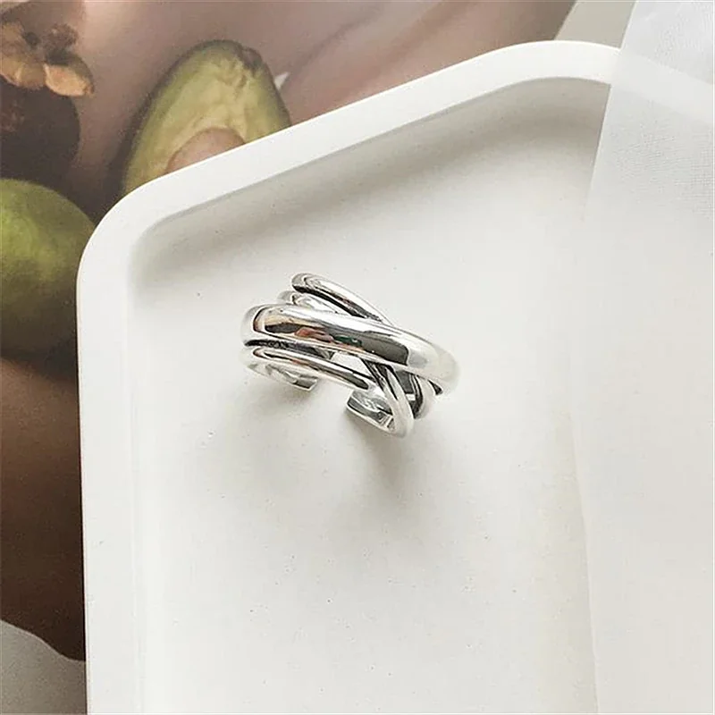 Sculptural Silver-Plated Wrap Open-Front Copper Ring