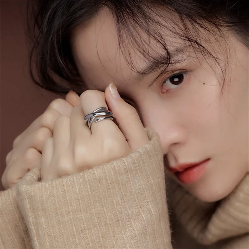Sculptural Silver-Plated Wrap Open-Front Copper Ring