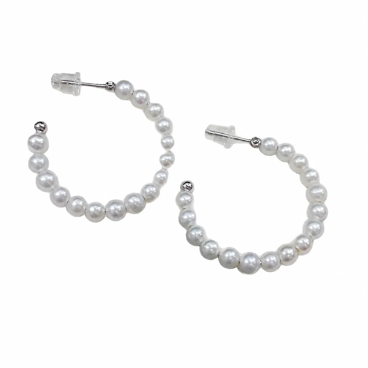 Luminous Baby Pearl Open Hoop Freshwater Pearl Earrings
