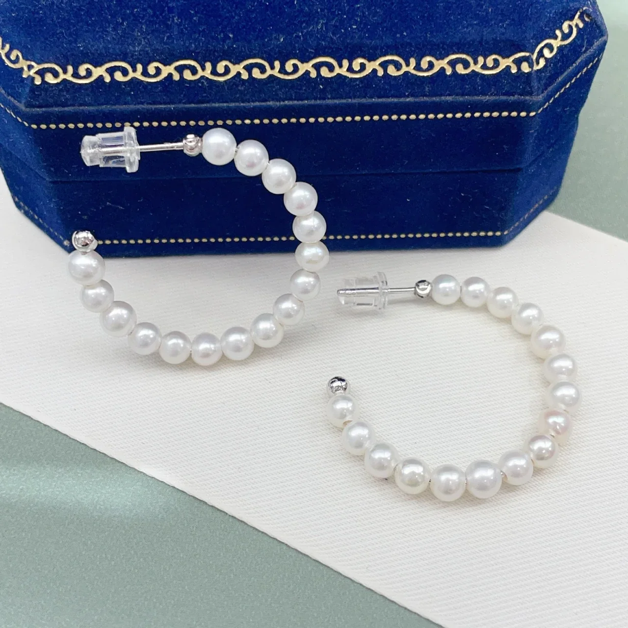 Luminous Baby Pearl Open Hoop Freshwater Pearl Earrings