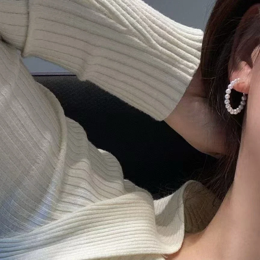 Luminous Baby Pearl Open Hoop Freshwater Pearl Earrings