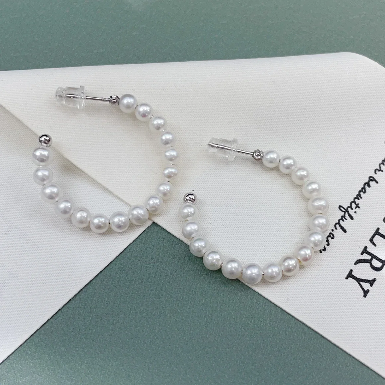 Luminous Baby Pearl Open Hoop Freshwater Pearl Earrings - Silver