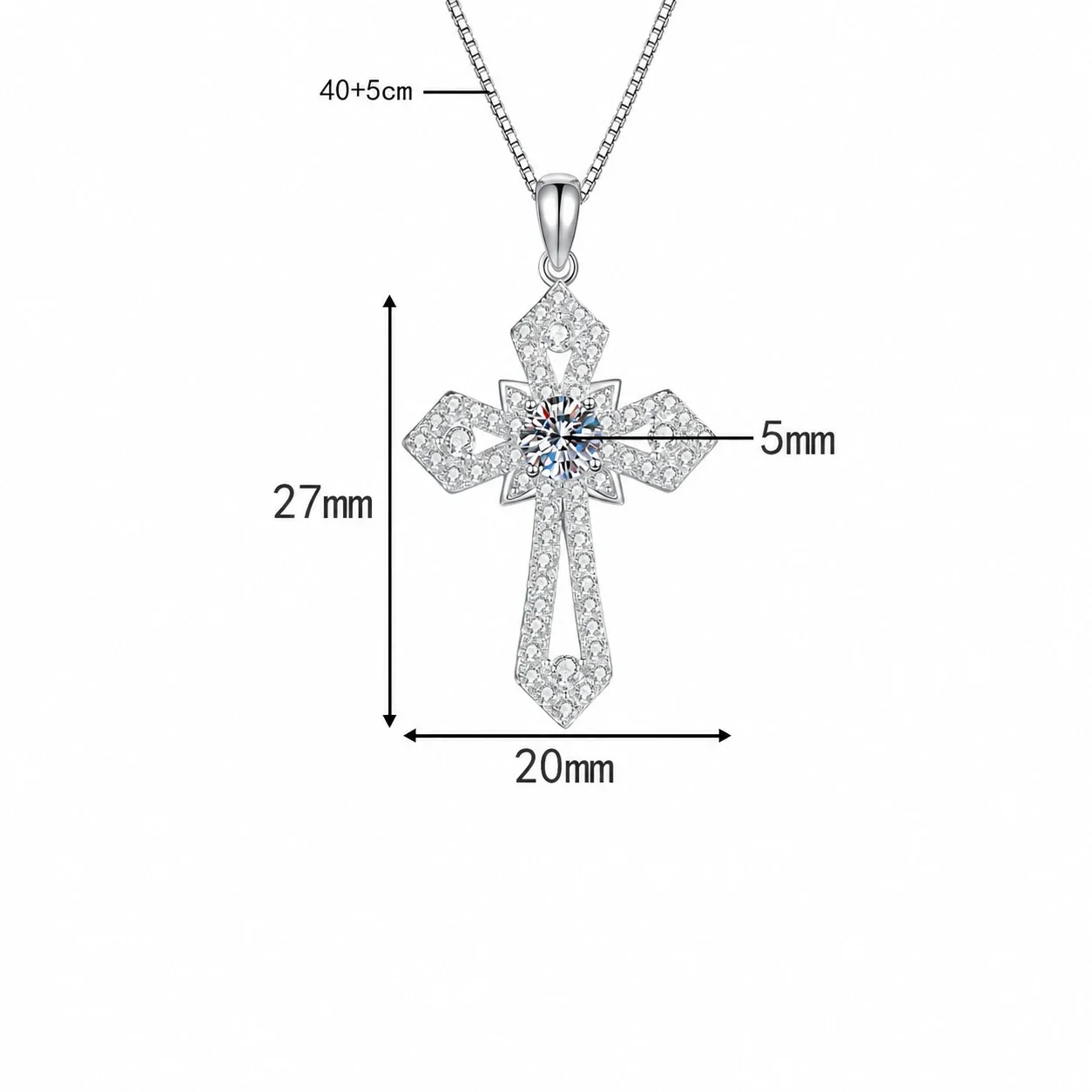 Ornate Pavé Cross 925 Sterling Silver Moissanite Necklace - Moissanite with Box