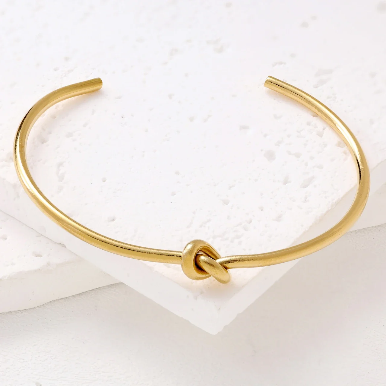 Sculptural Stainless Steel Knot Open-Cuff Jewelry Set