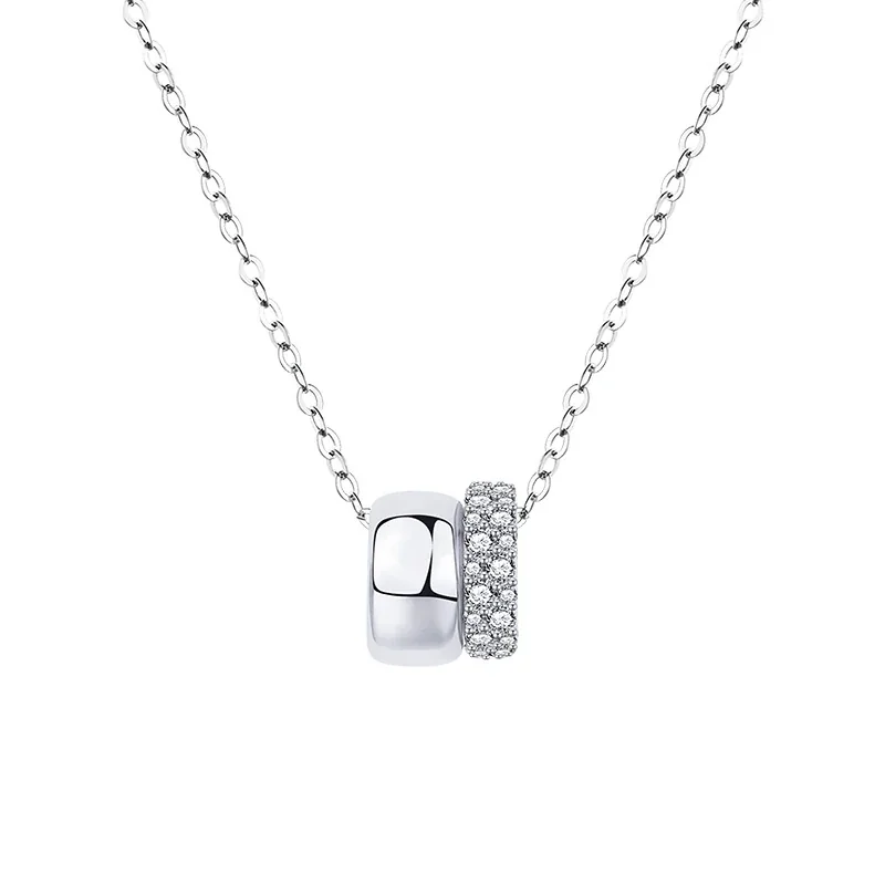Interlocking Pavé Double-Ring 925 Sterling Silver Moissanite Necklace