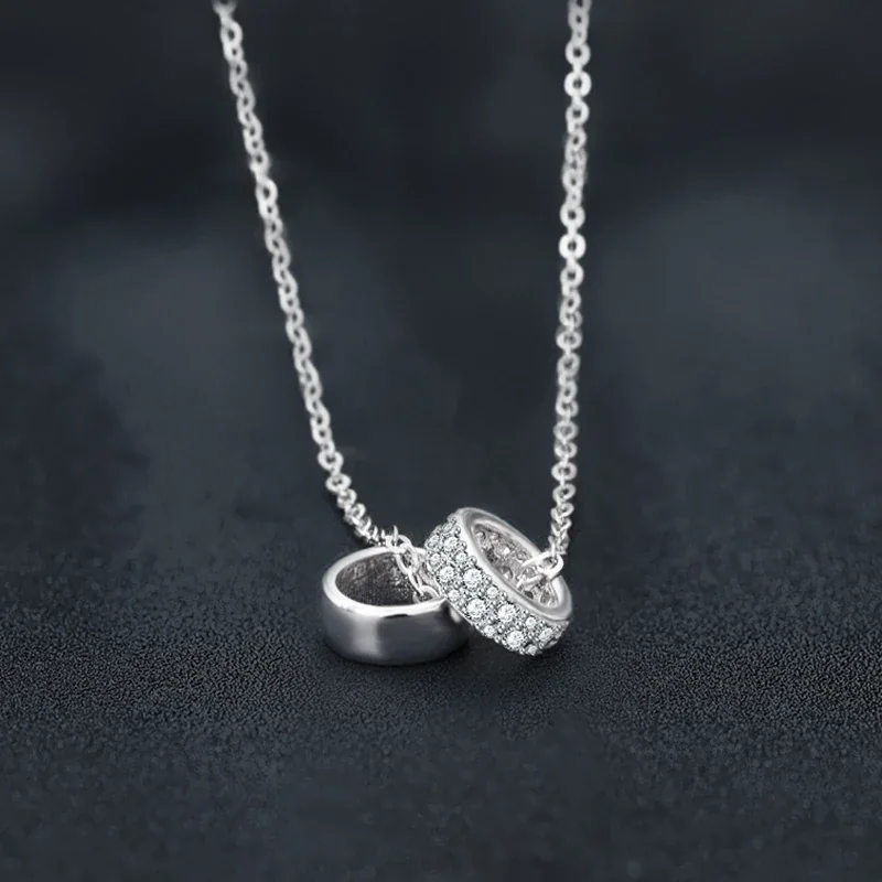 Interlocking Pavé Double-Ring 925 Sterling Silver Necklace