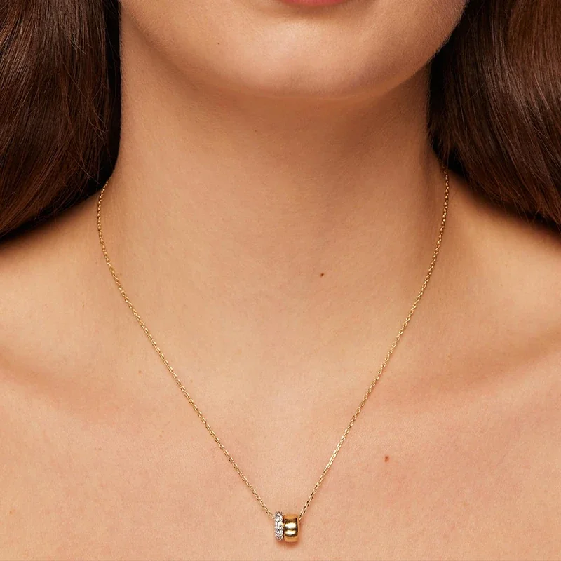 Interlocking Pavé Double-Ring 925 Sterling Silver Necklace