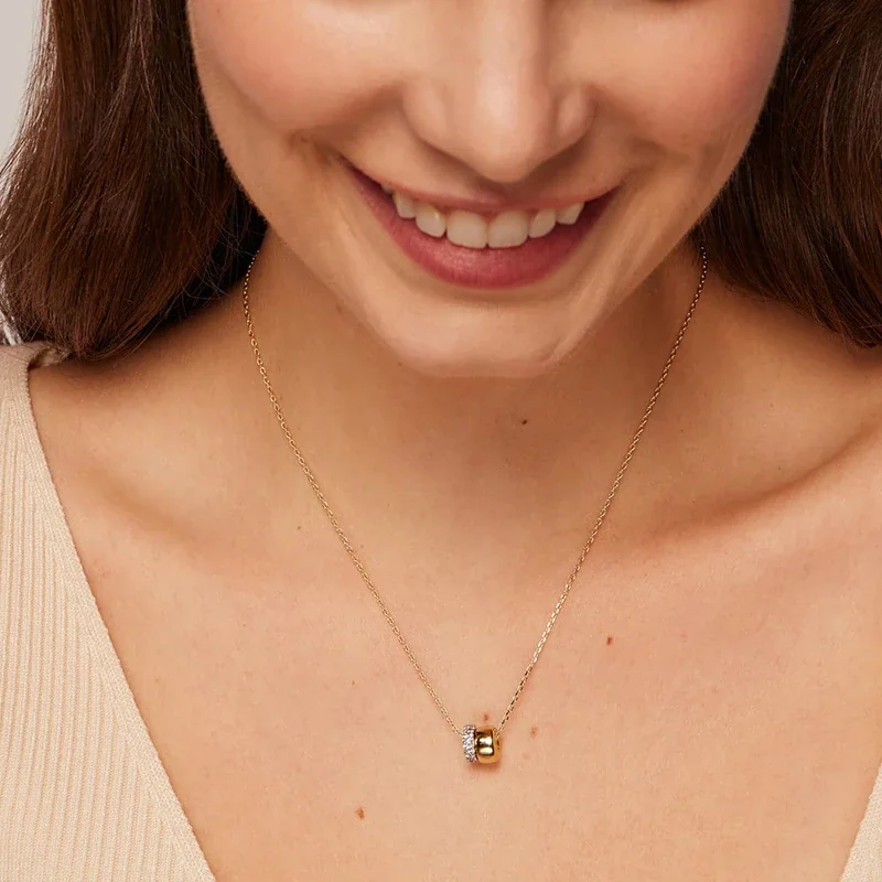 Interlocking Pavé Double-Ring 925 Sterling Silver Necklace