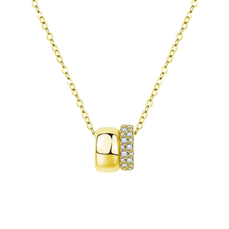 Interlocking Pavé Double-Ring 925 Sterling Silver Necklace - Gold