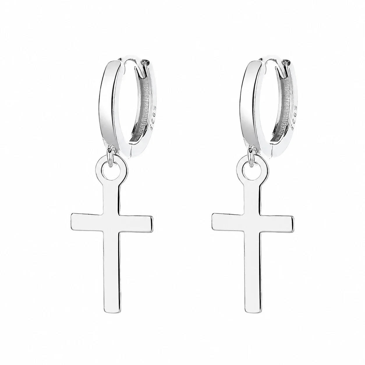 Minimalist 925 Sterling Silver Cross Drop Hoop Earrings