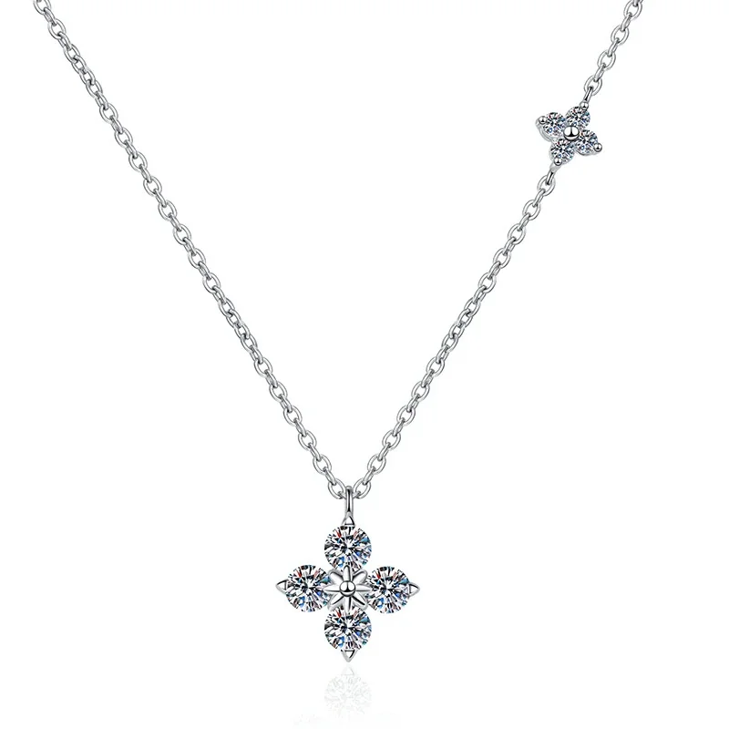 Floral 925 Sterling Silver Four-Stone Moissanite Necklace