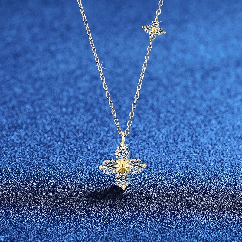 Floral 925 Sterling Silver Four-Stone Moissanite Necklace