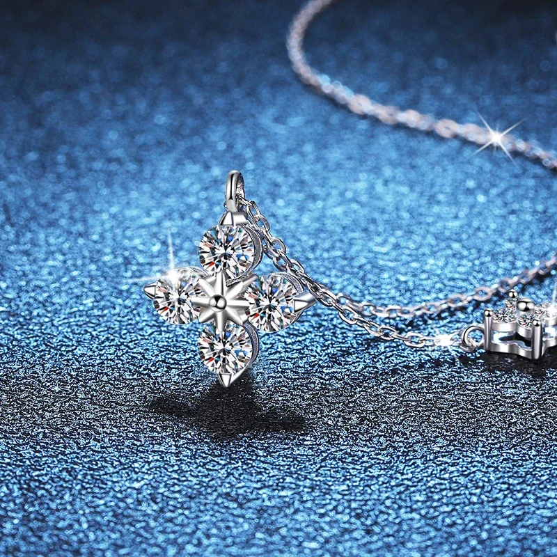 Floral 925 Sterling Silver Four-Stone Moissanite Necklace