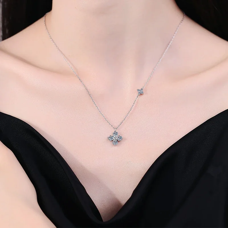 Floral 925 Sterling Silver Four-Stone Moissanite Necklace