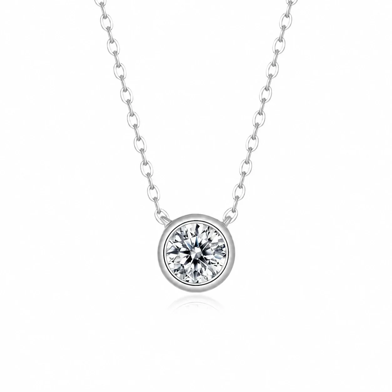 Polished 925 Sterling Silver Bezel-Set Round Necklace