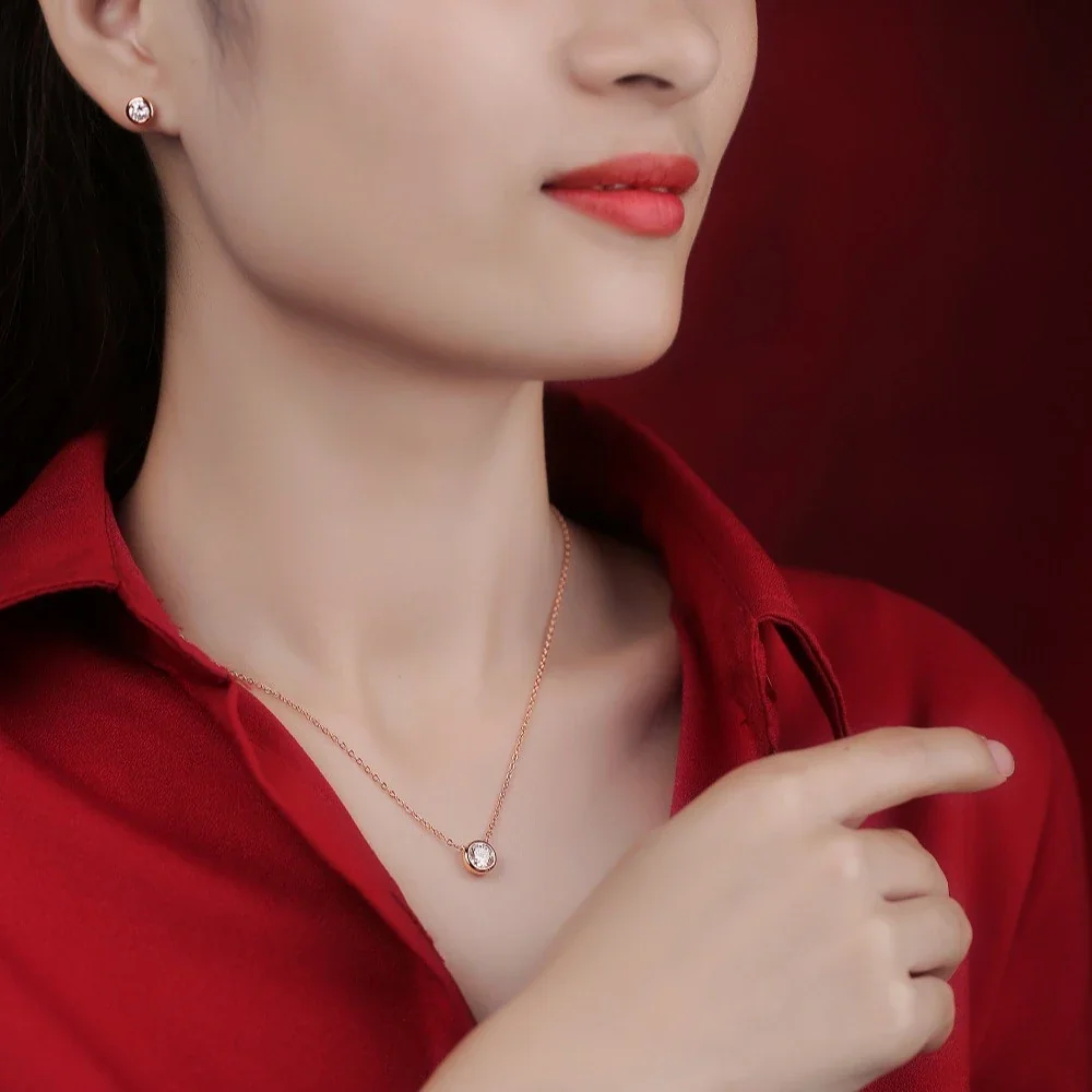 Polished 925 Sterling Silver Bezel-Set Round Necklace