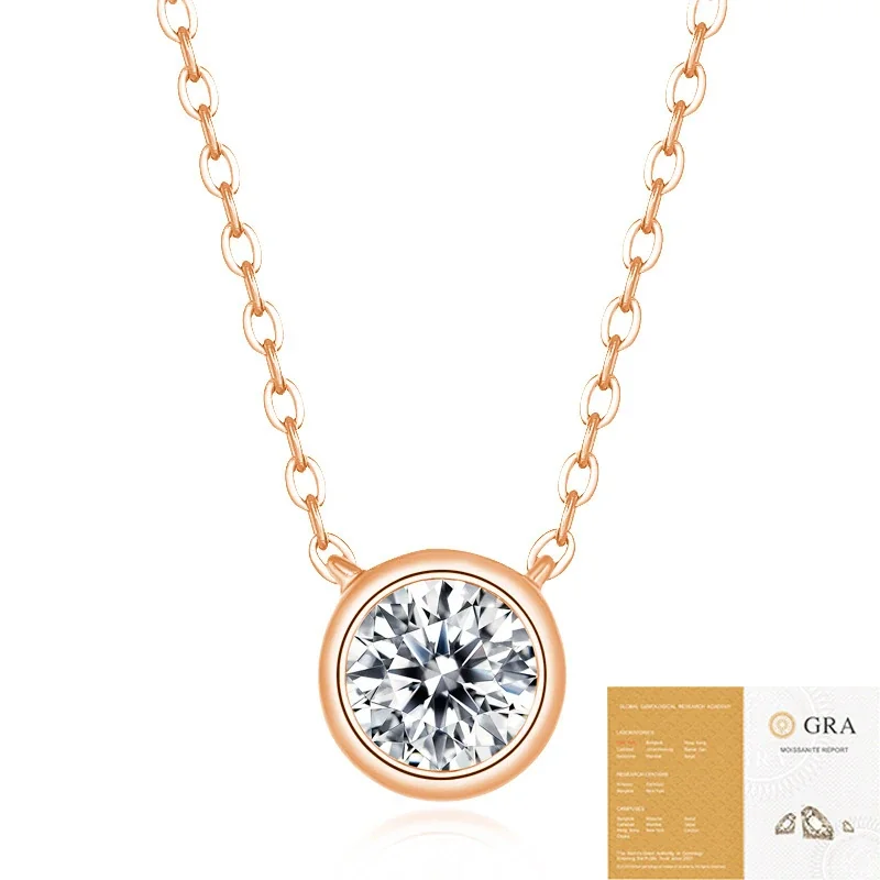 Polished 925 Sterling Silver Bezel-Set Round Necklace - Champagne Gold 0.5 ct with certificate