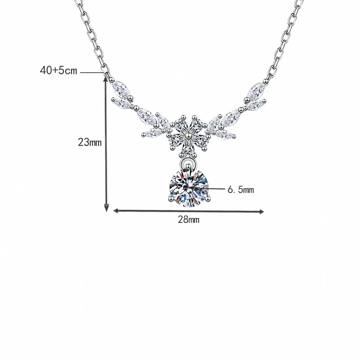 Floral 925 Sterling Silver Marquise Leaf Moissanite Necklace - Carat Moissanite