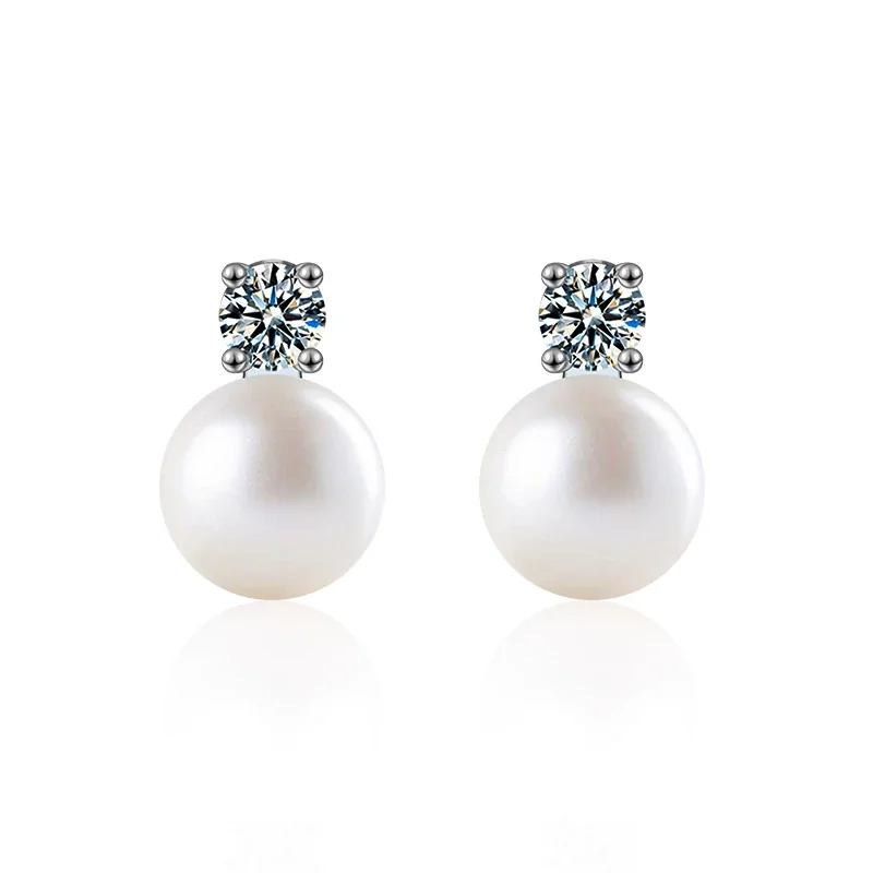 Luminous 925 Sterling Silver Four-Prong Pearl Moissanite Stud Earrings