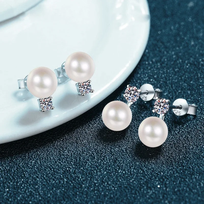 Luminous 925 Sterling Silver Four-Prong Pearl Stud Earrings