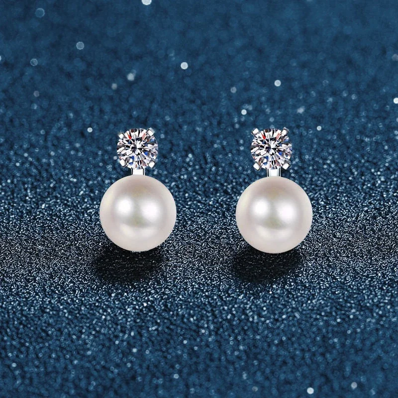 Luminous 925 Sterling Silver Four-Prong Pearl Stud Earrings