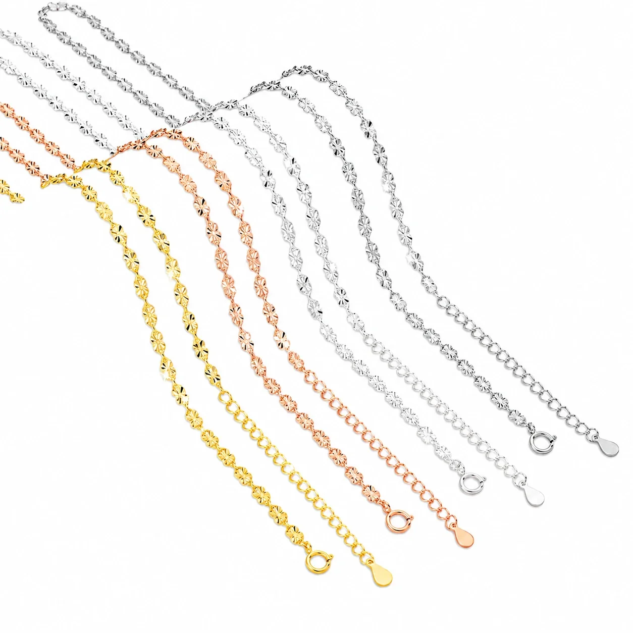 Diamond-Cut Floral Link 925 Sterling Silver Chain Necklace