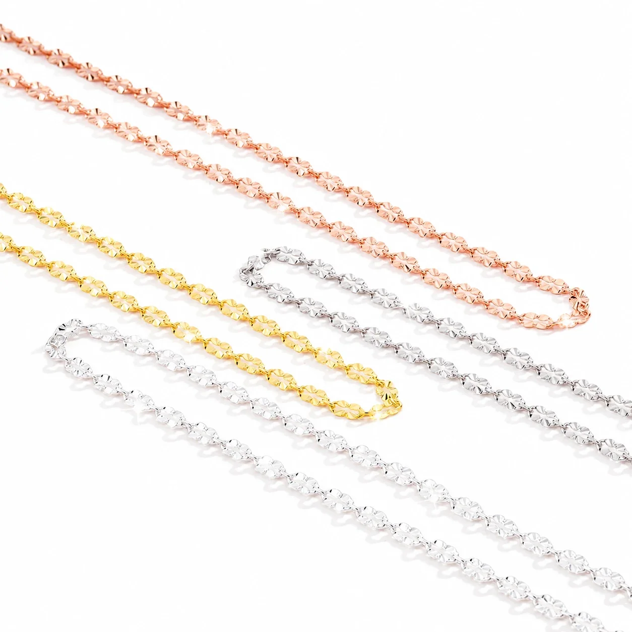 Diamond-Cut Floral Link 925 Sterling Silver Chain Necklace