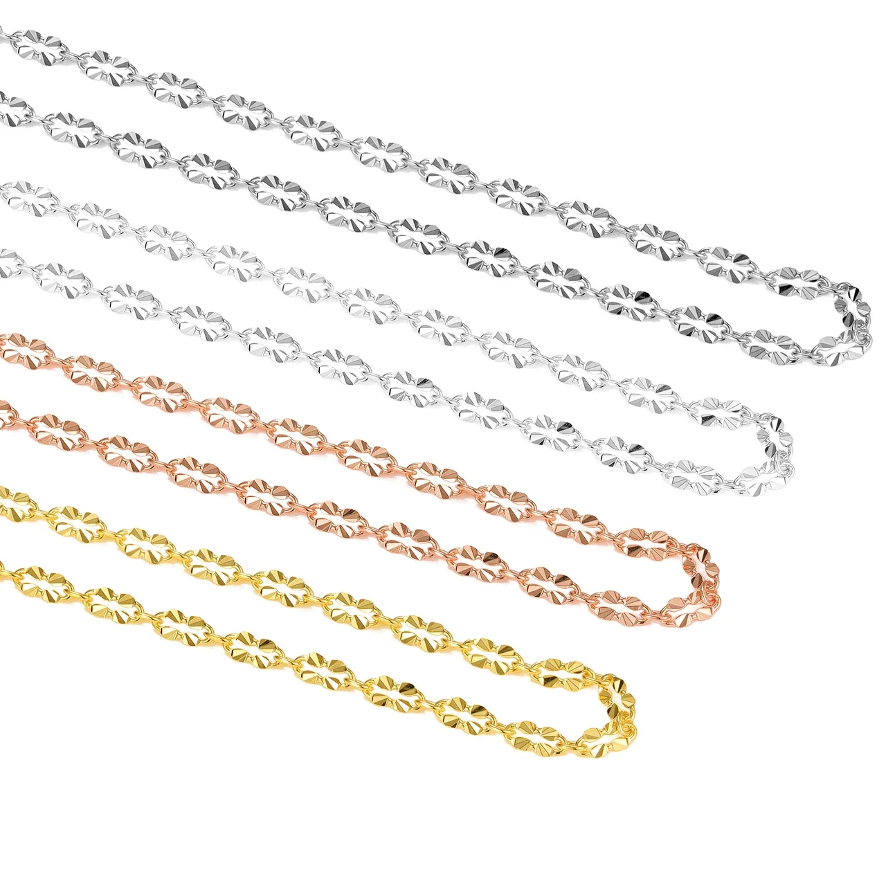 Diamond-Cut Floral Link 925 Sterling Silver Chain Necklace