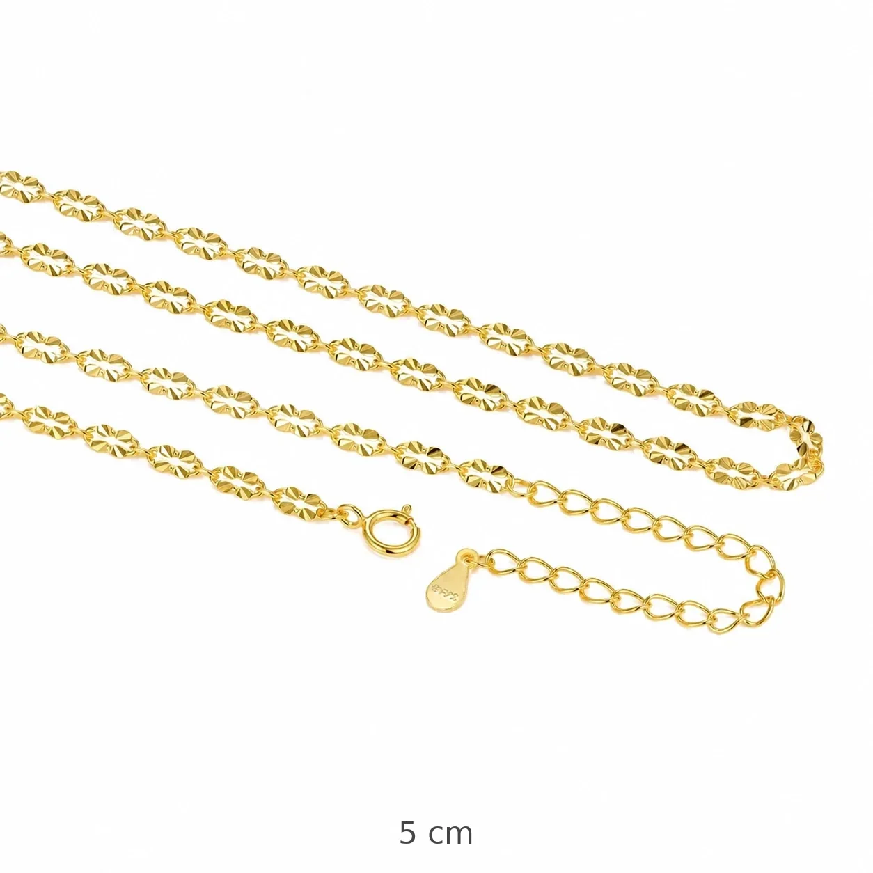 Diamond-Cut Floral Link 925 Sterling Silver Chain Necklace - Gold