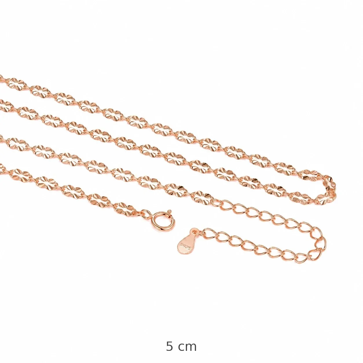 Diamond-Cut Floral Link 925 Sterling Silver Chain Necklace - Rose Gold