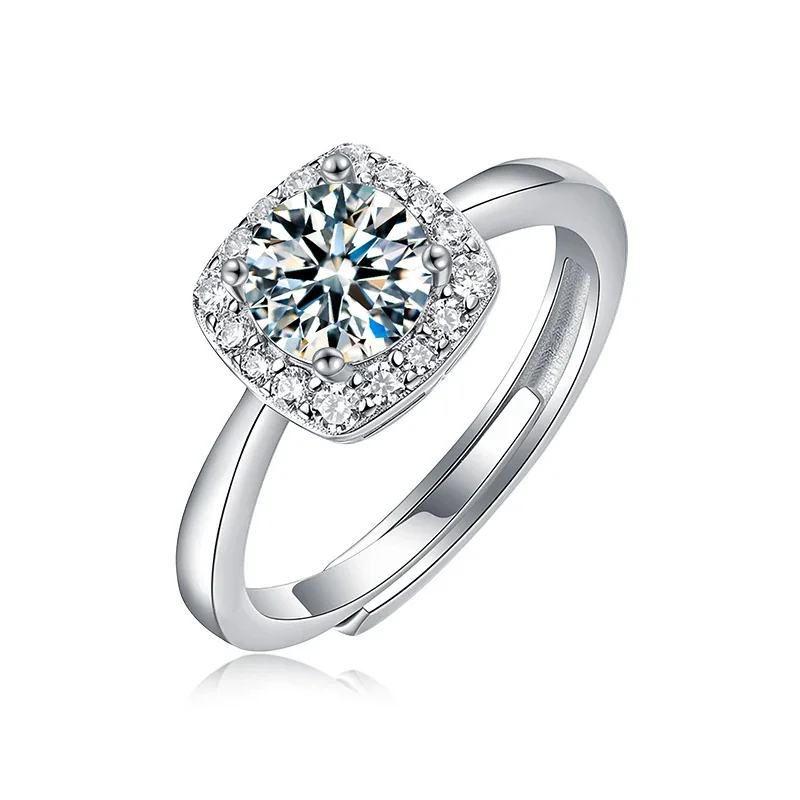 Radiant 925 Sterling Silver Halo Round Moissanite Ring